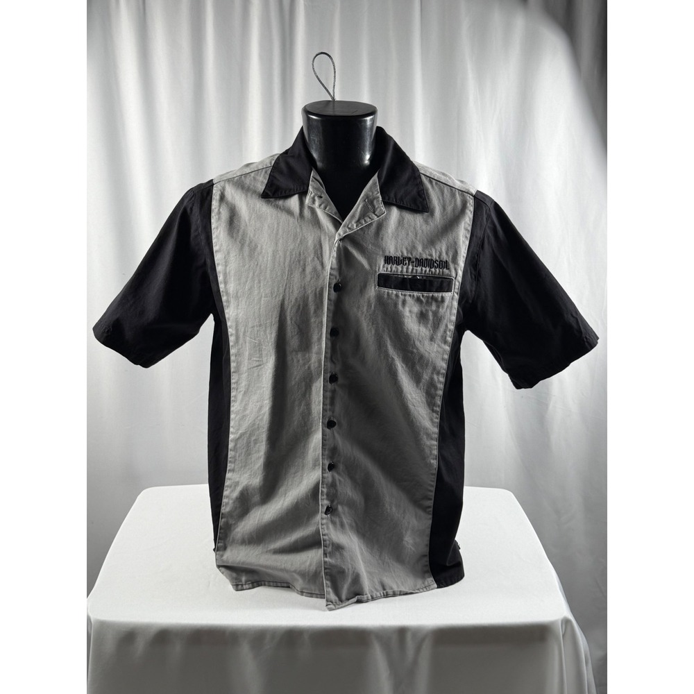 Harley Davidson Men's Short Sleeve Button Up Shirt Flame Skull Graphic